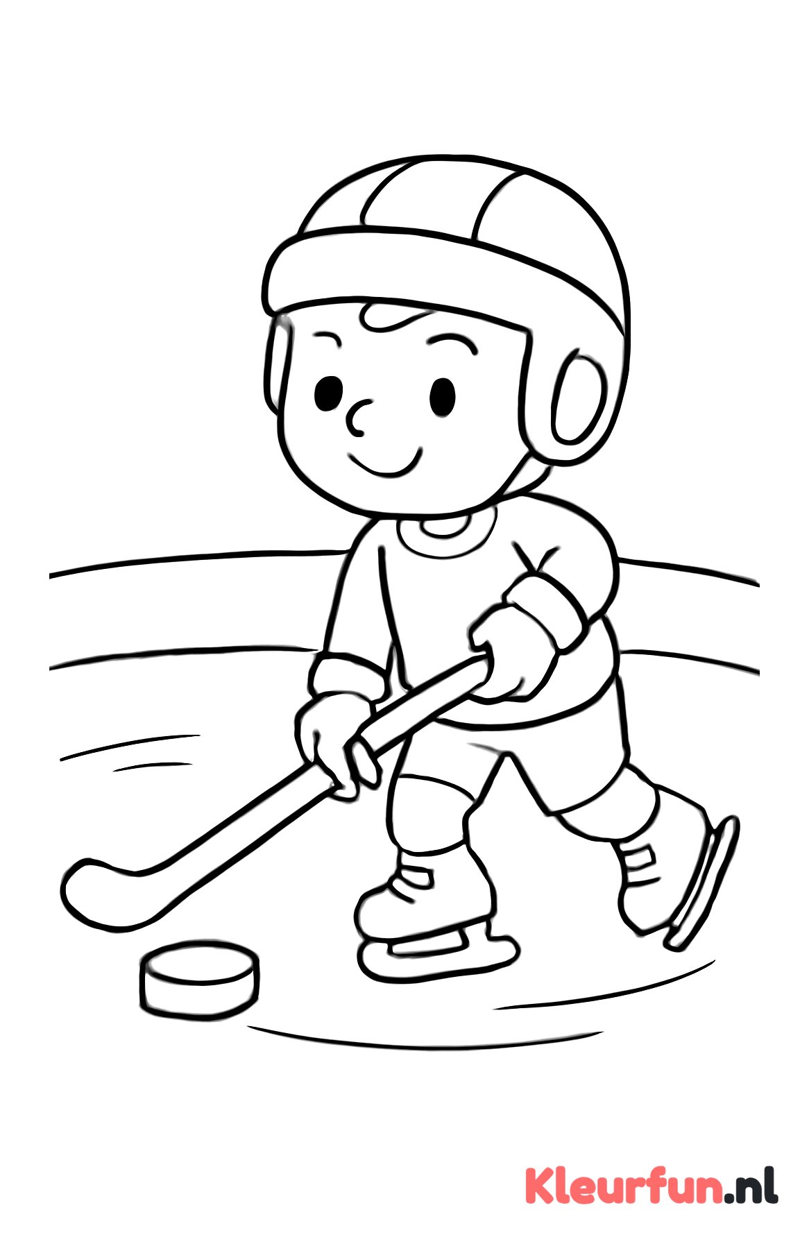 Kleuter speelt ijshockey op ijsbaan