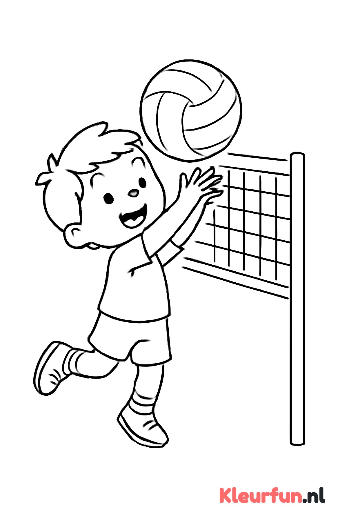 Kleuter gooit volleybal over net