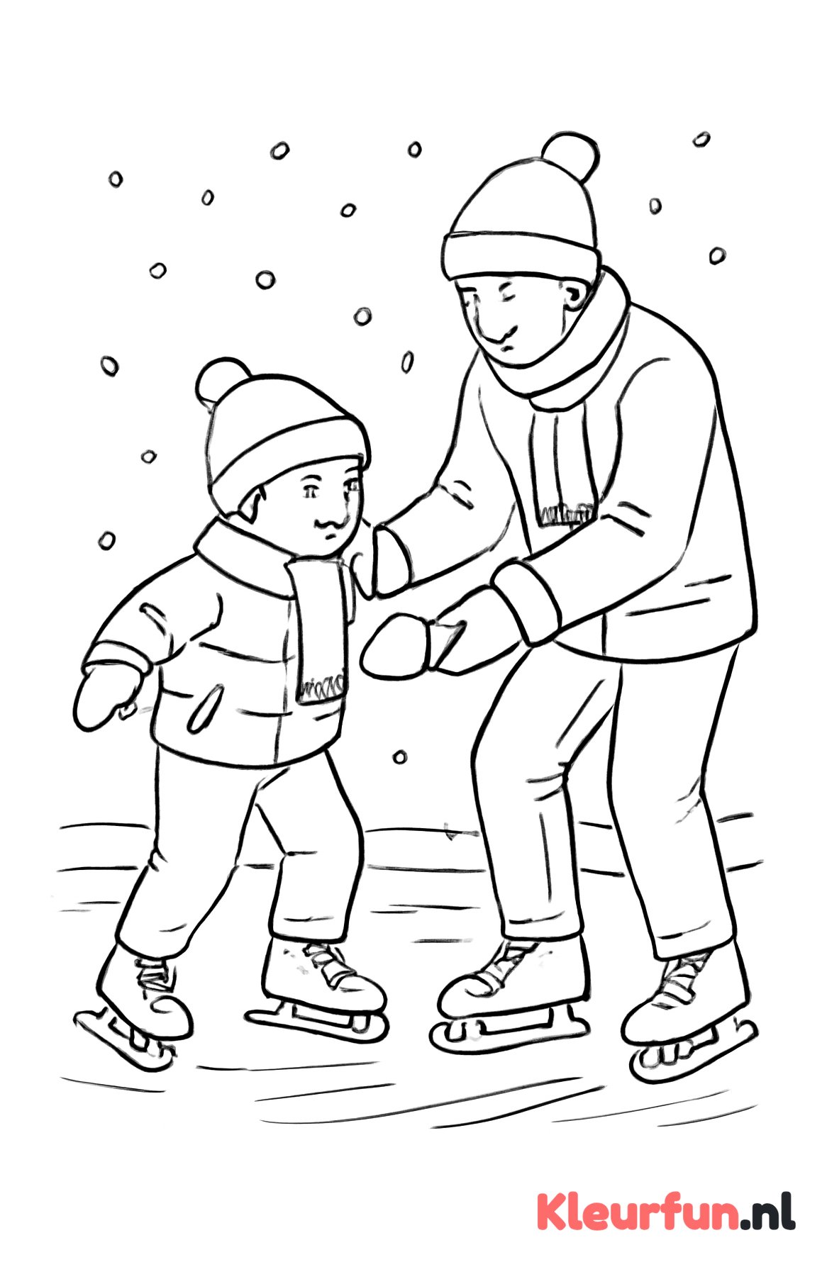 Kind leert schaatsen op buitenijsbaan