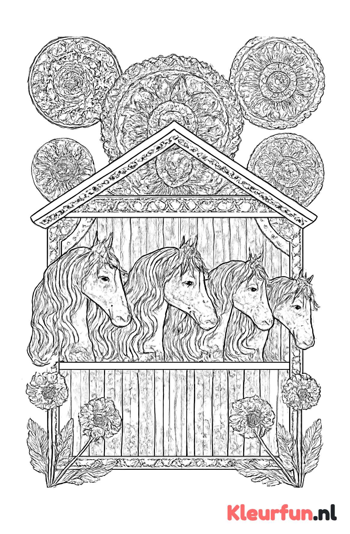 Paarden in mandala stalpatronen