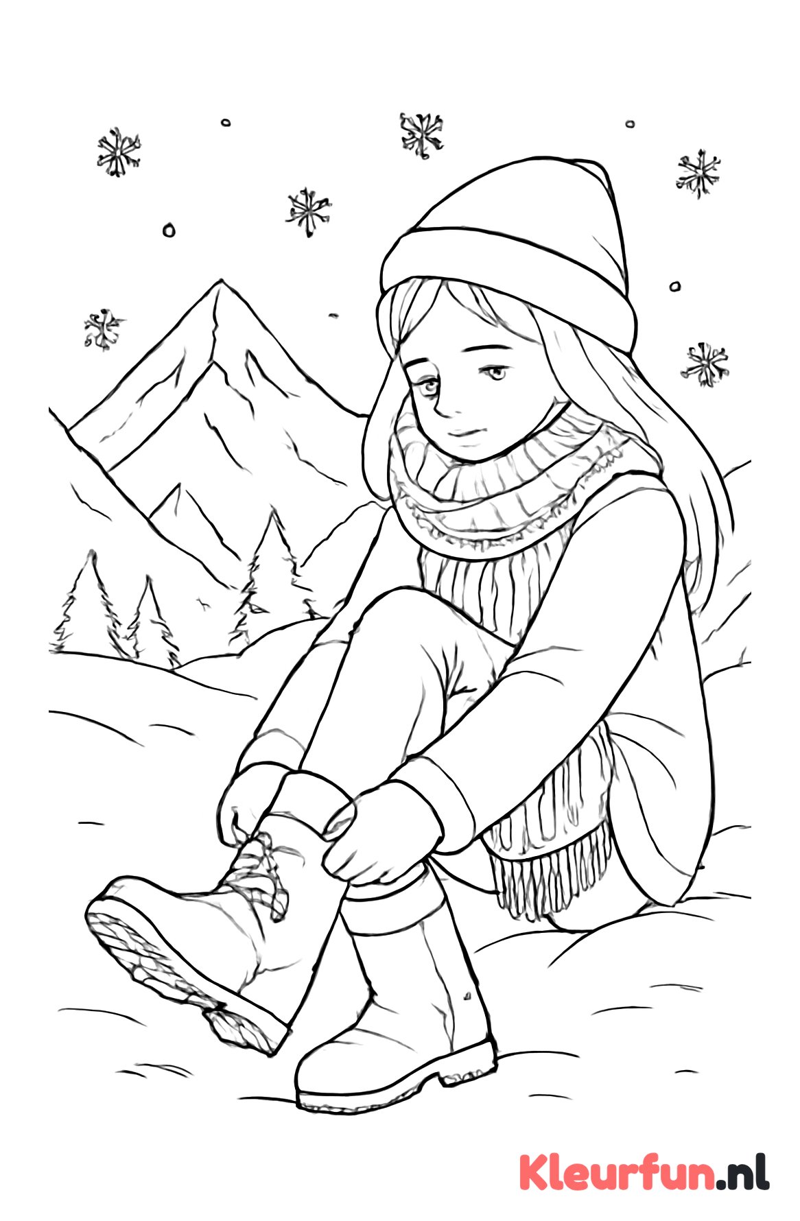 Meisje met sjaal en laarzen in winterlandschap