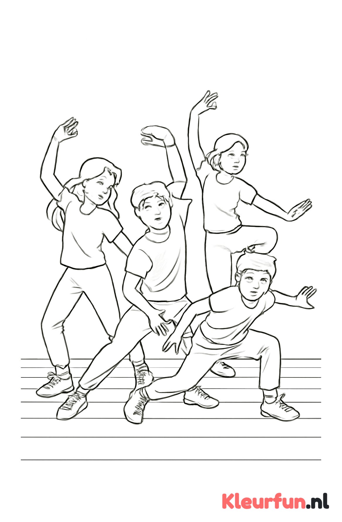 Moderne dans groep op podium