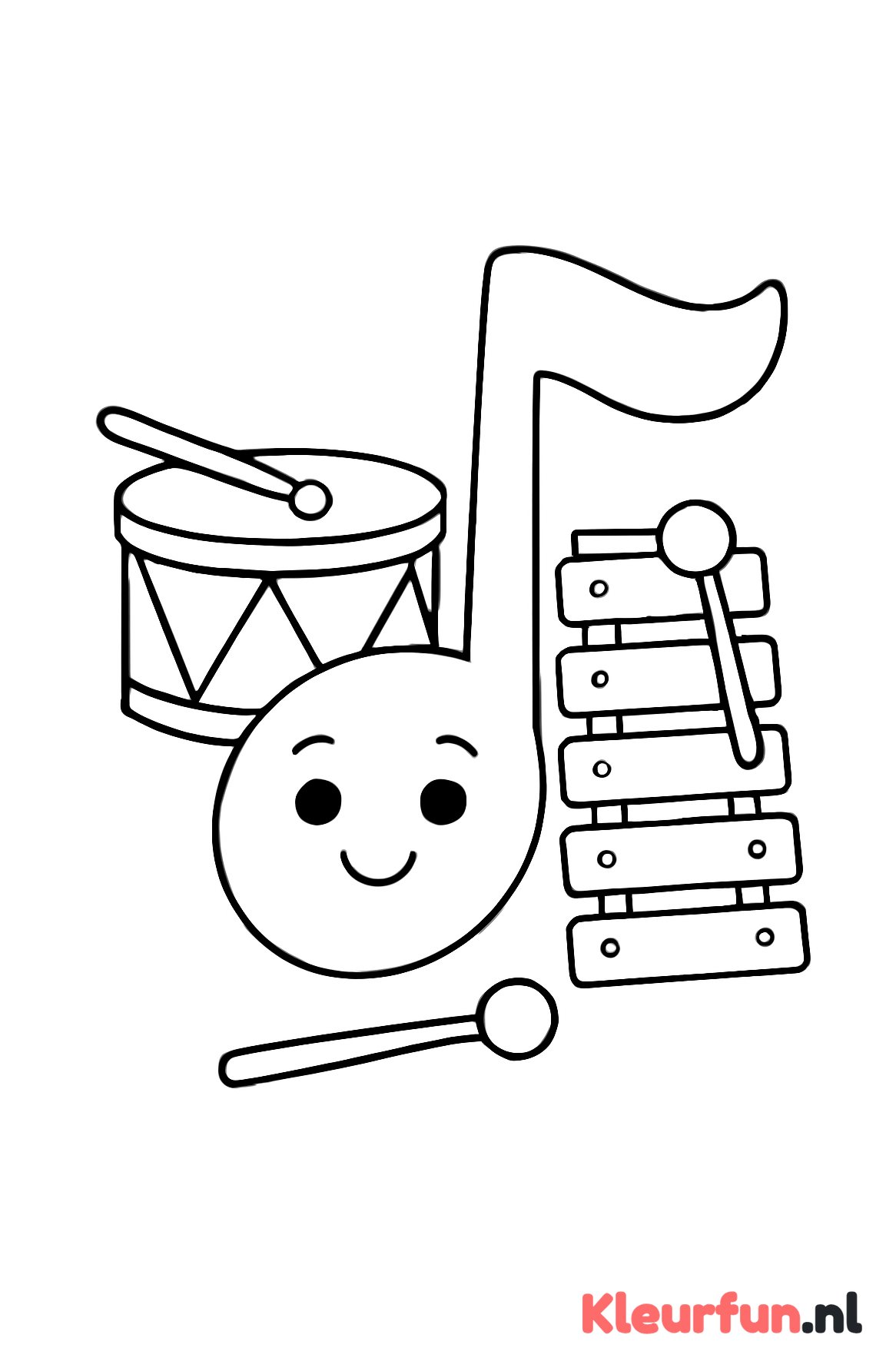 Vrolijke muzieknoot en instrumenten