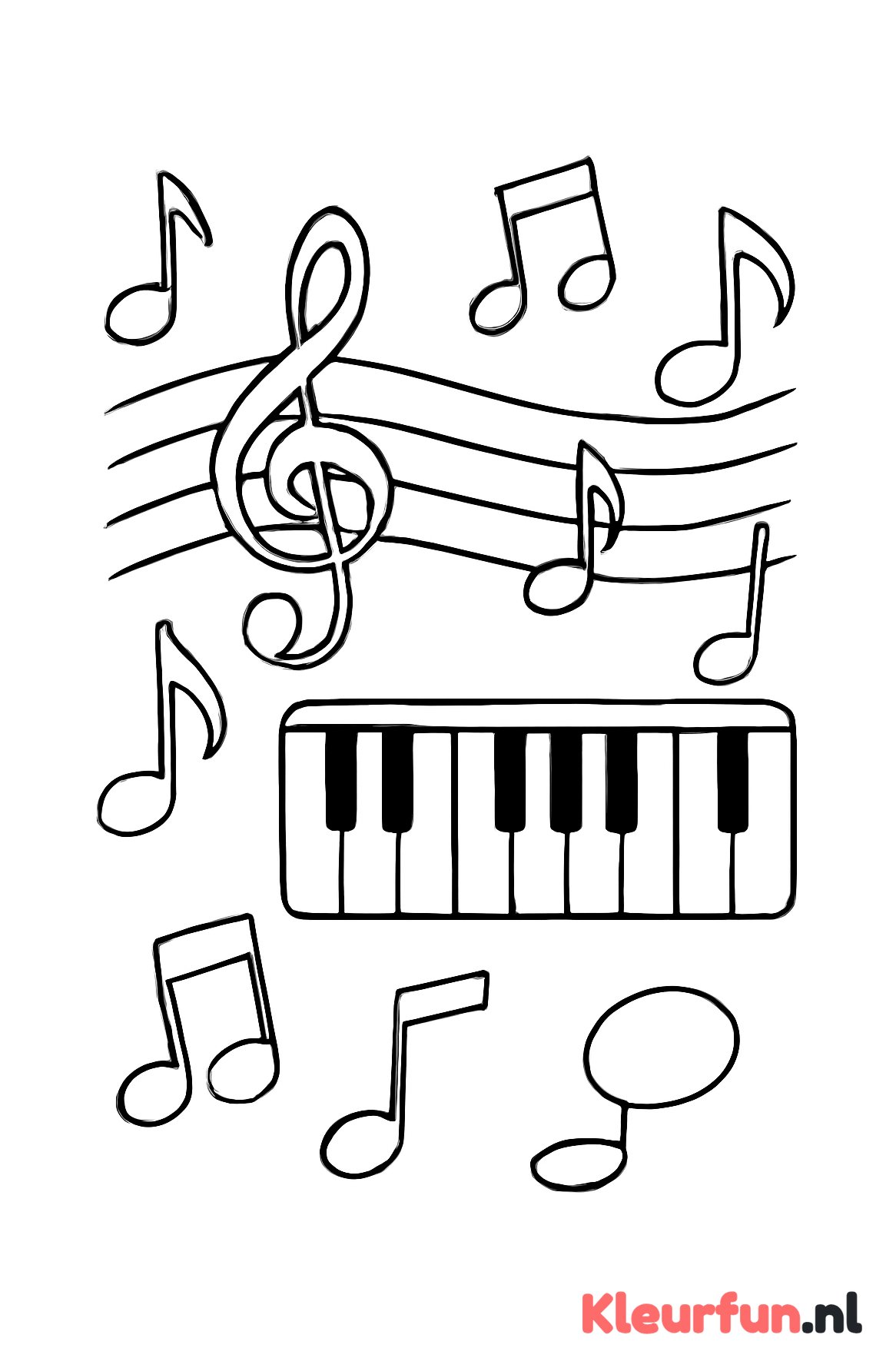 Muzieknoten met keyboard en staffen