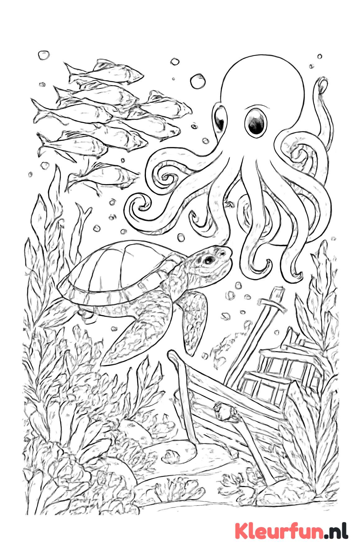 School vissen met octopus en zeeschildpad