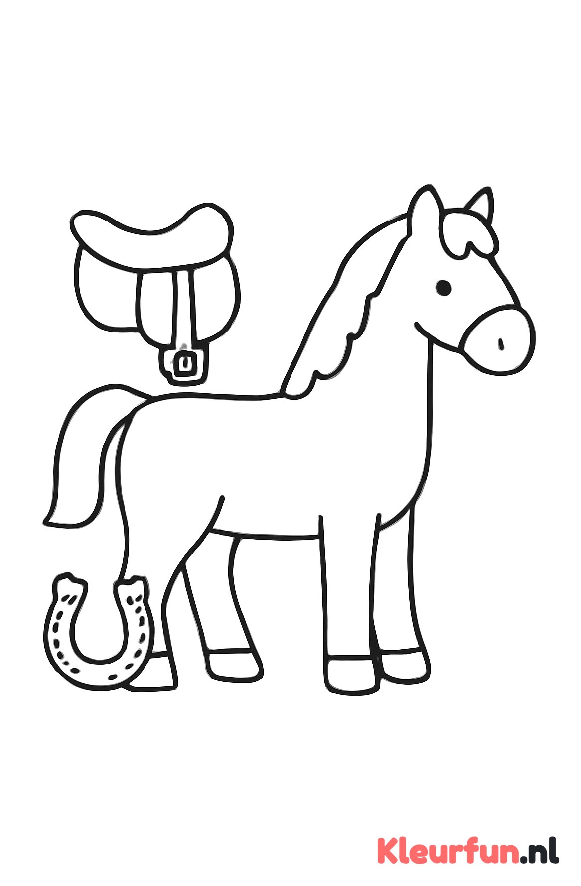 Paard met hoefijzer en zadel