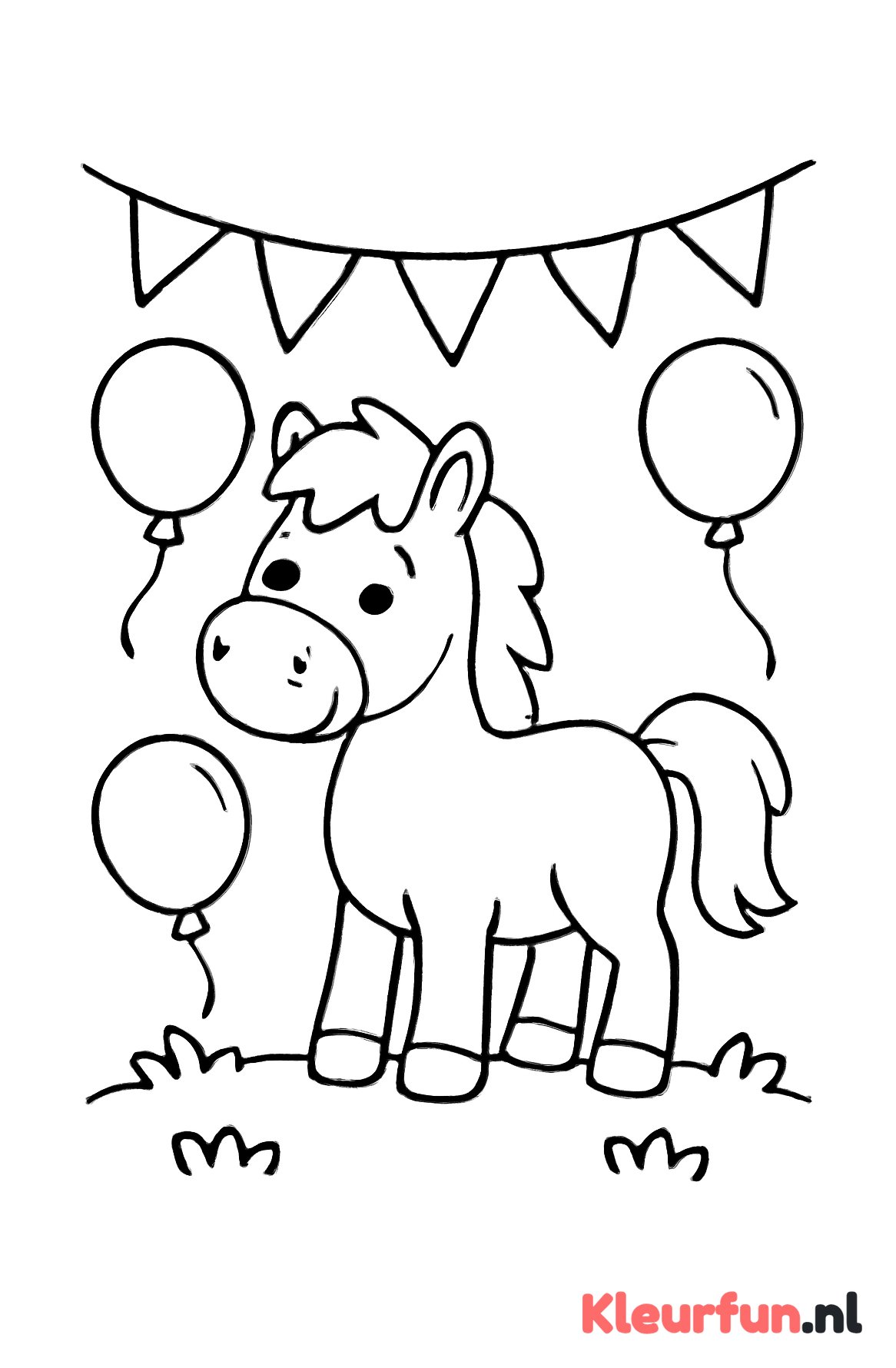 Paard met vlaggen en ballonnen
