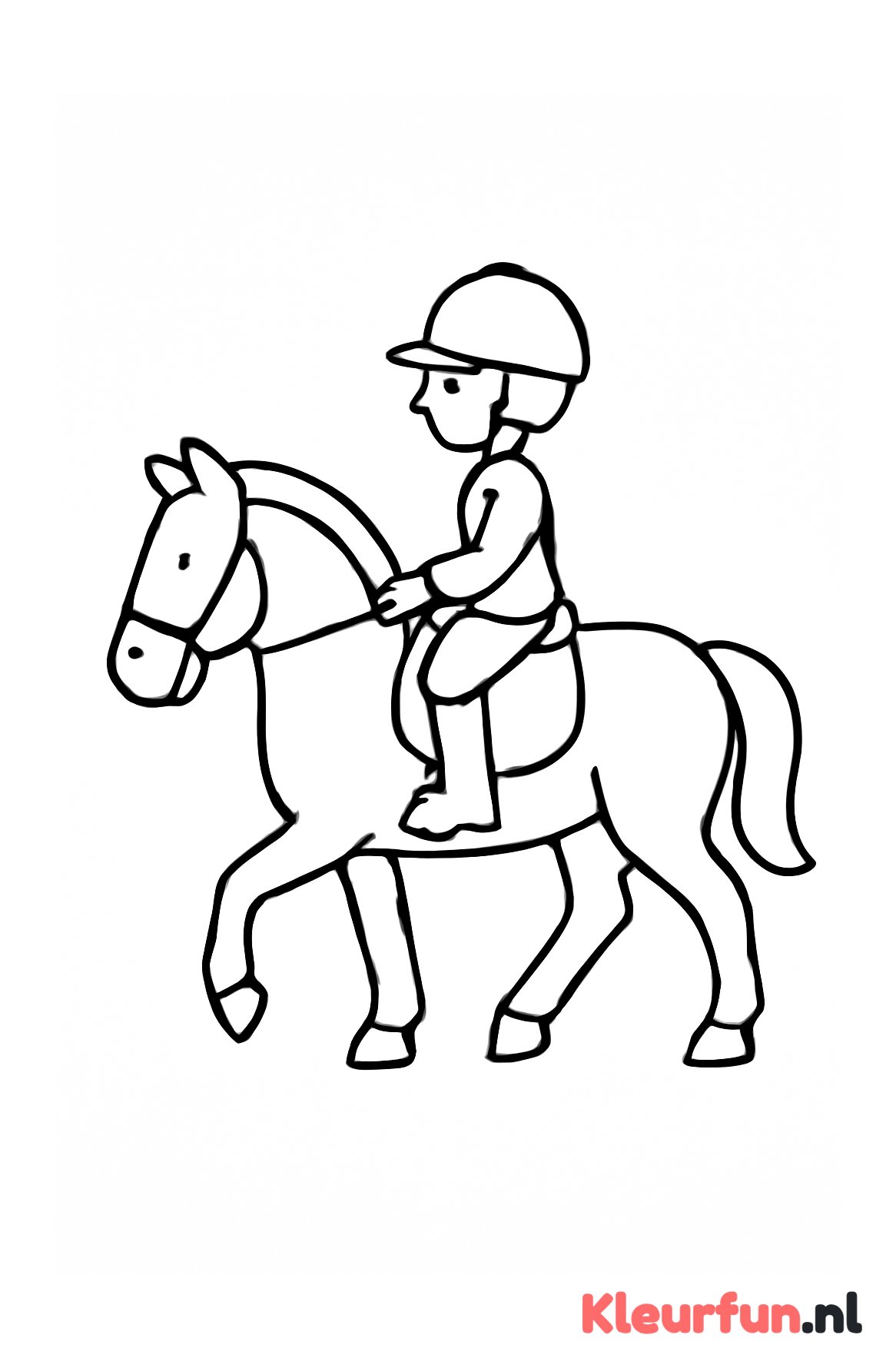 Paard met ruiter in dressuurhouding voor peuters