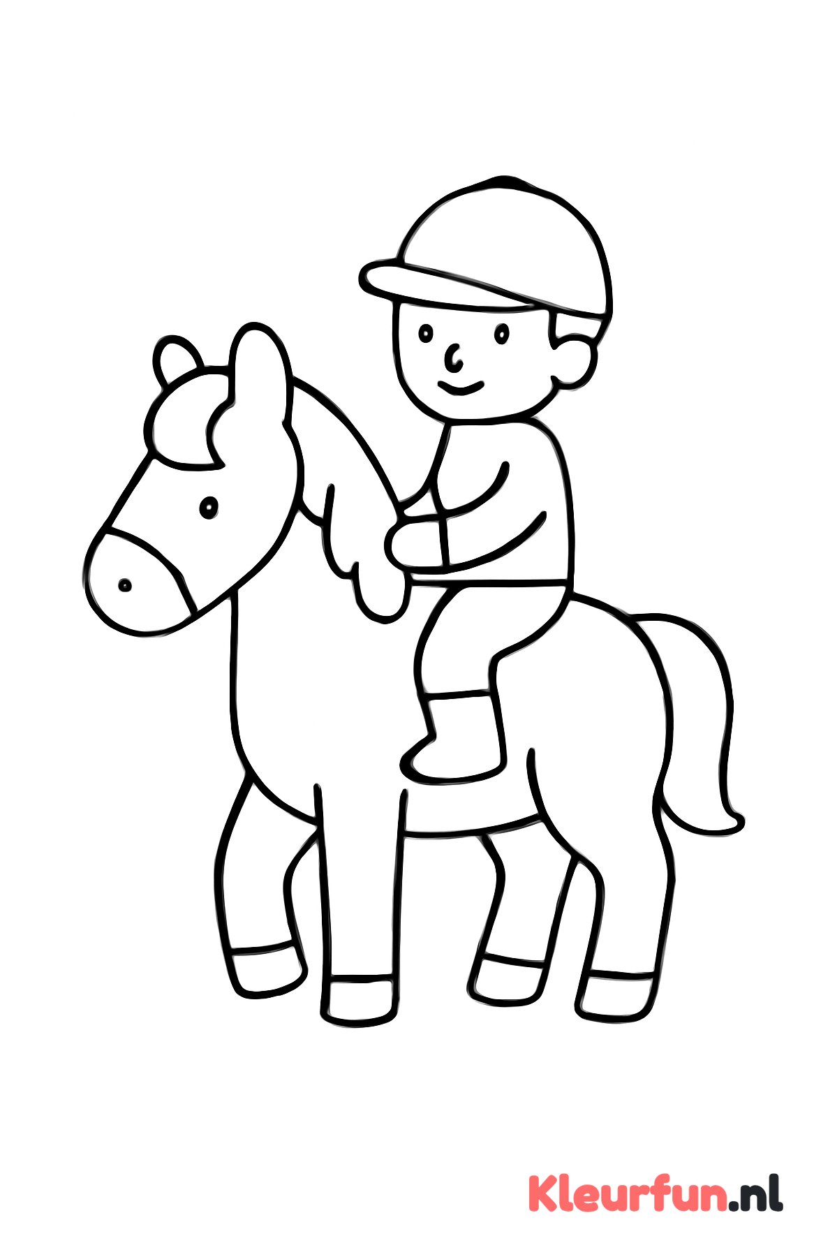 Eenvoudige tekening van een paard met ruiter in grote vormen