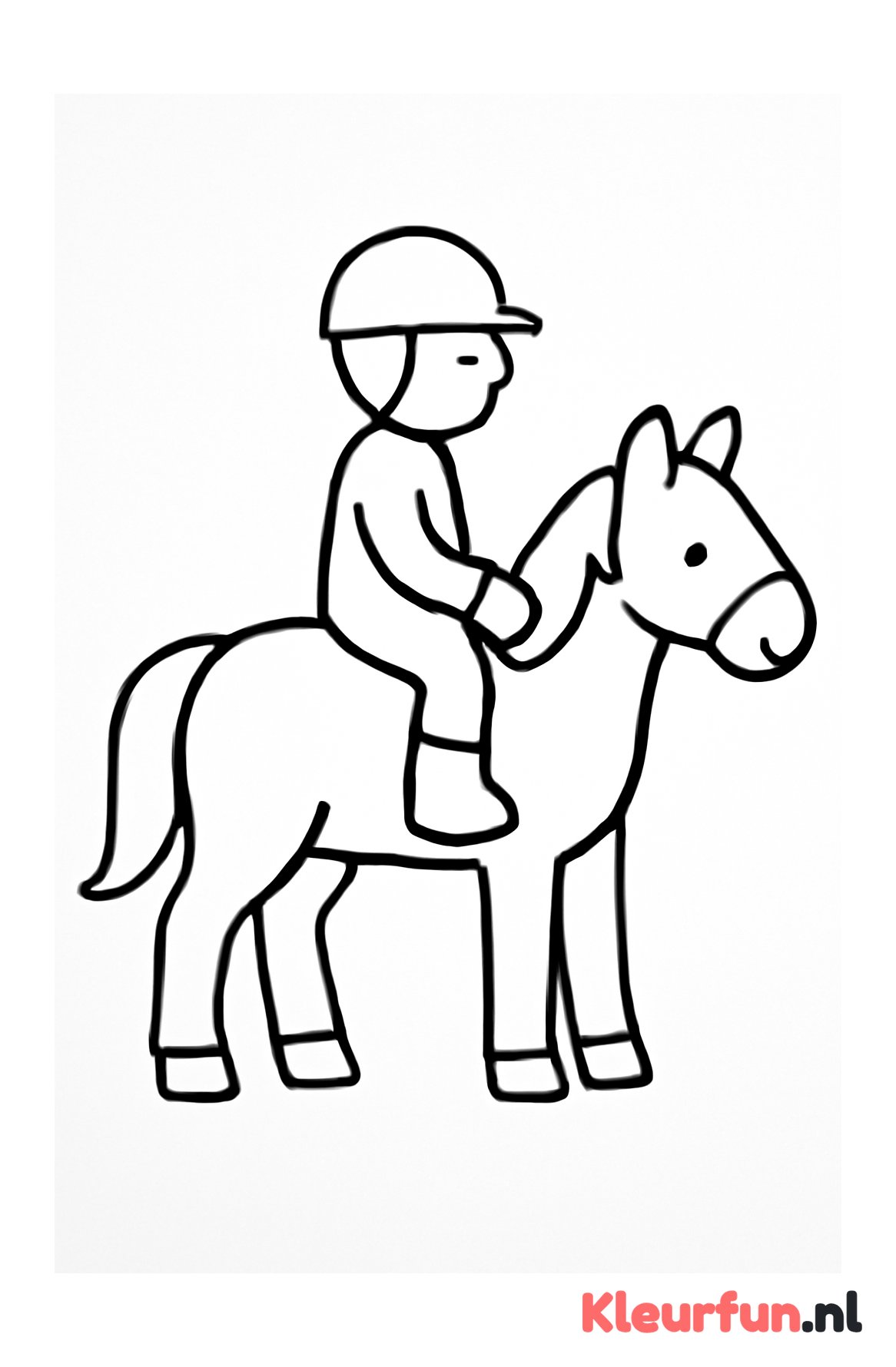 Paard met zittende ruiter in een simpele lijntekening