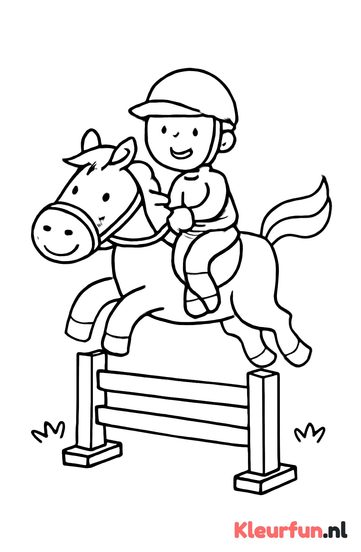 Paard met ruiter op springparcours