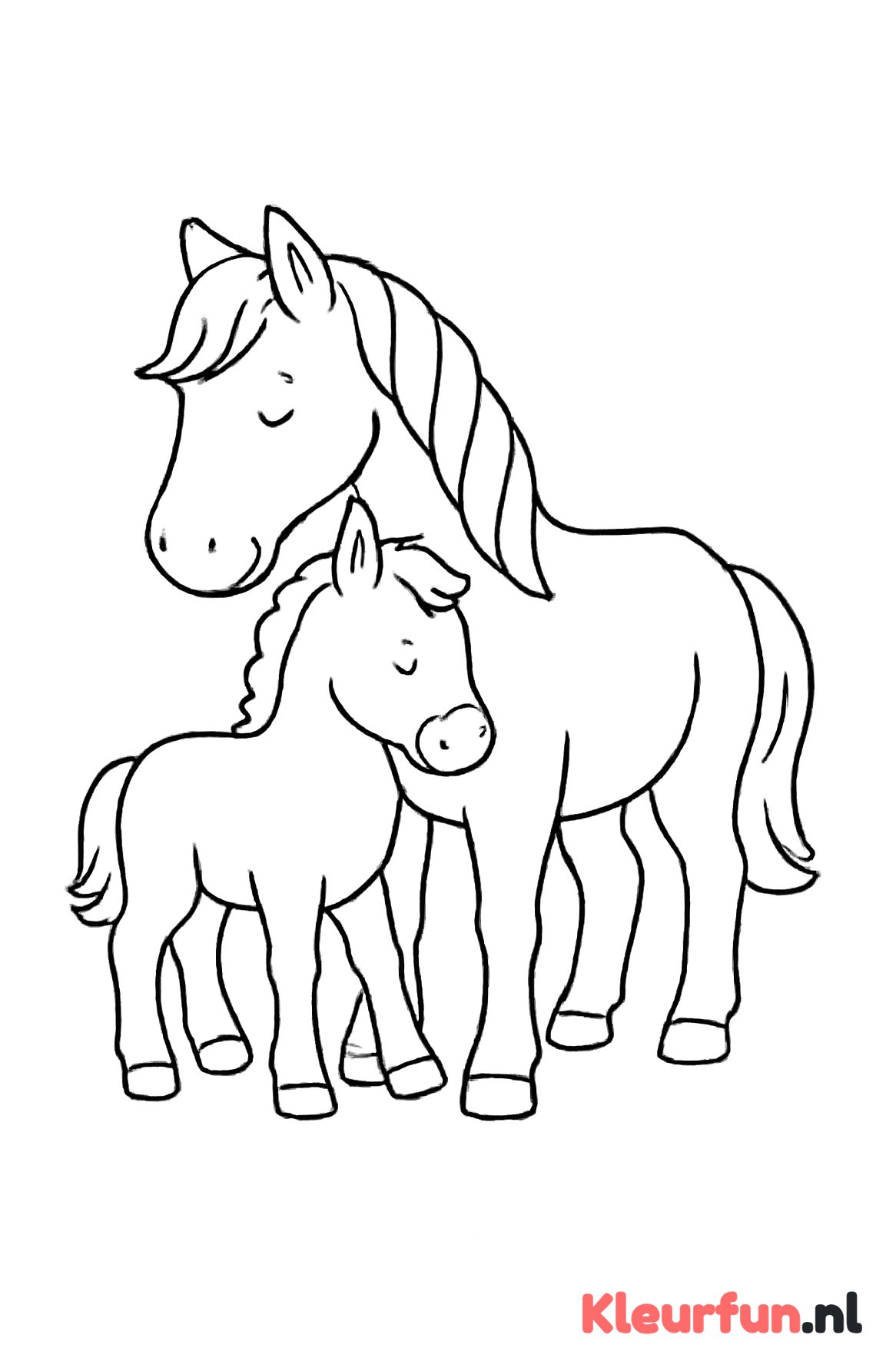 Paard knuffelt veulen