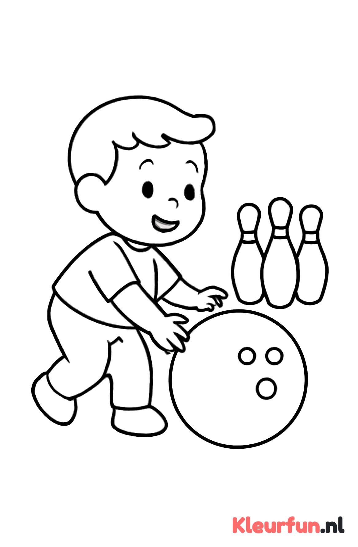 Peuter die bowlingbal rolt