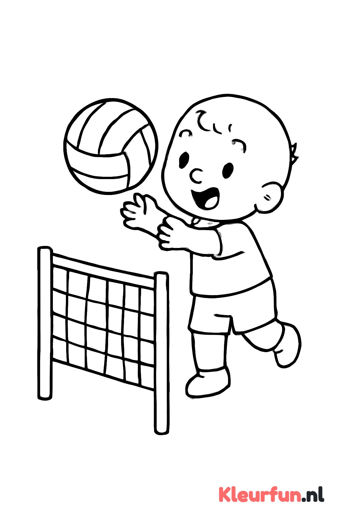 Peuter gooit volleybal over net