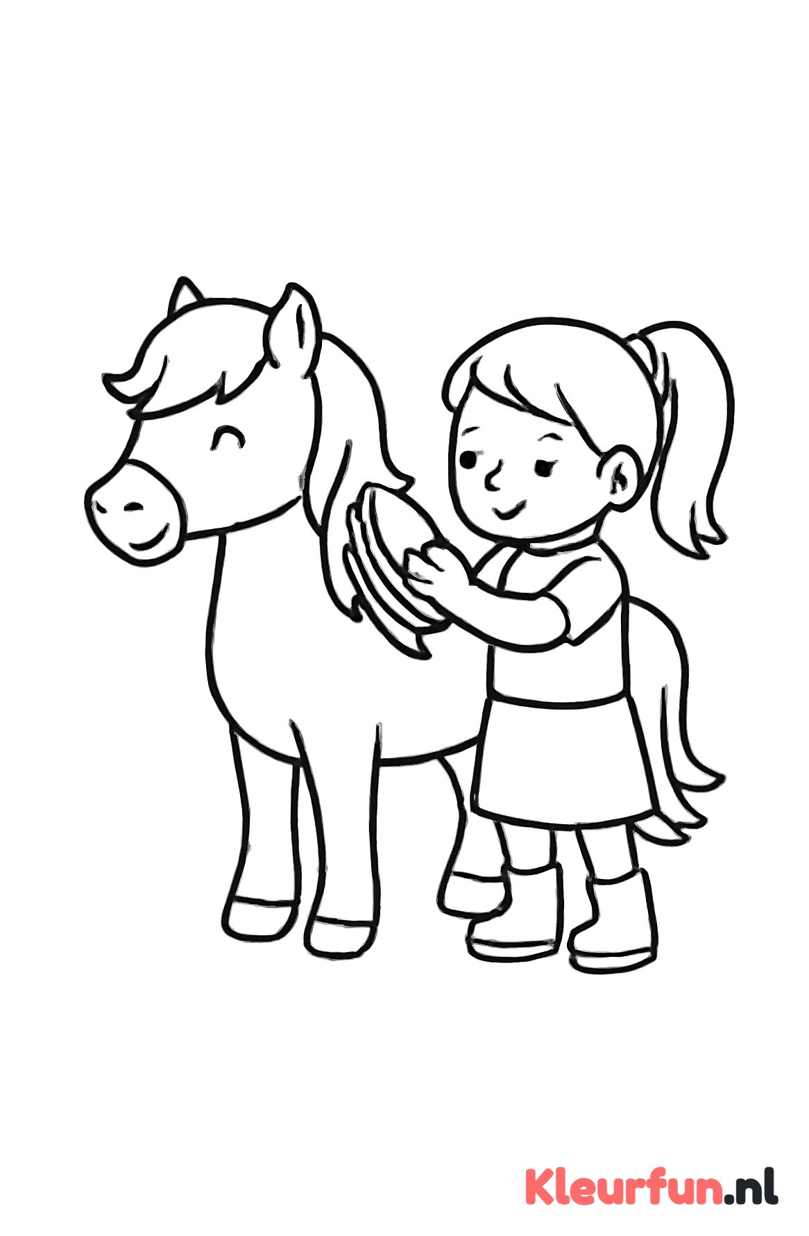 Pony en meisje in verzorging