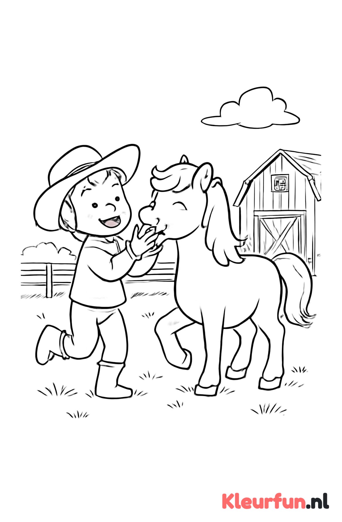Pony met kind op boerderij