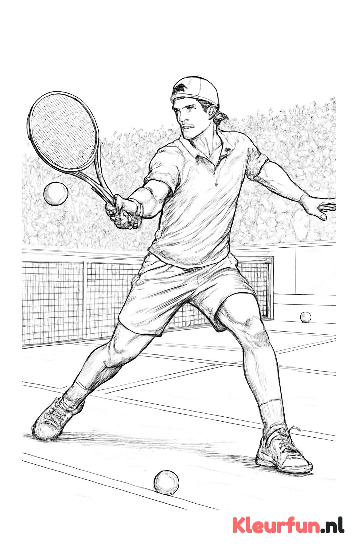 Krachtige forehand actie op de tennisbaan