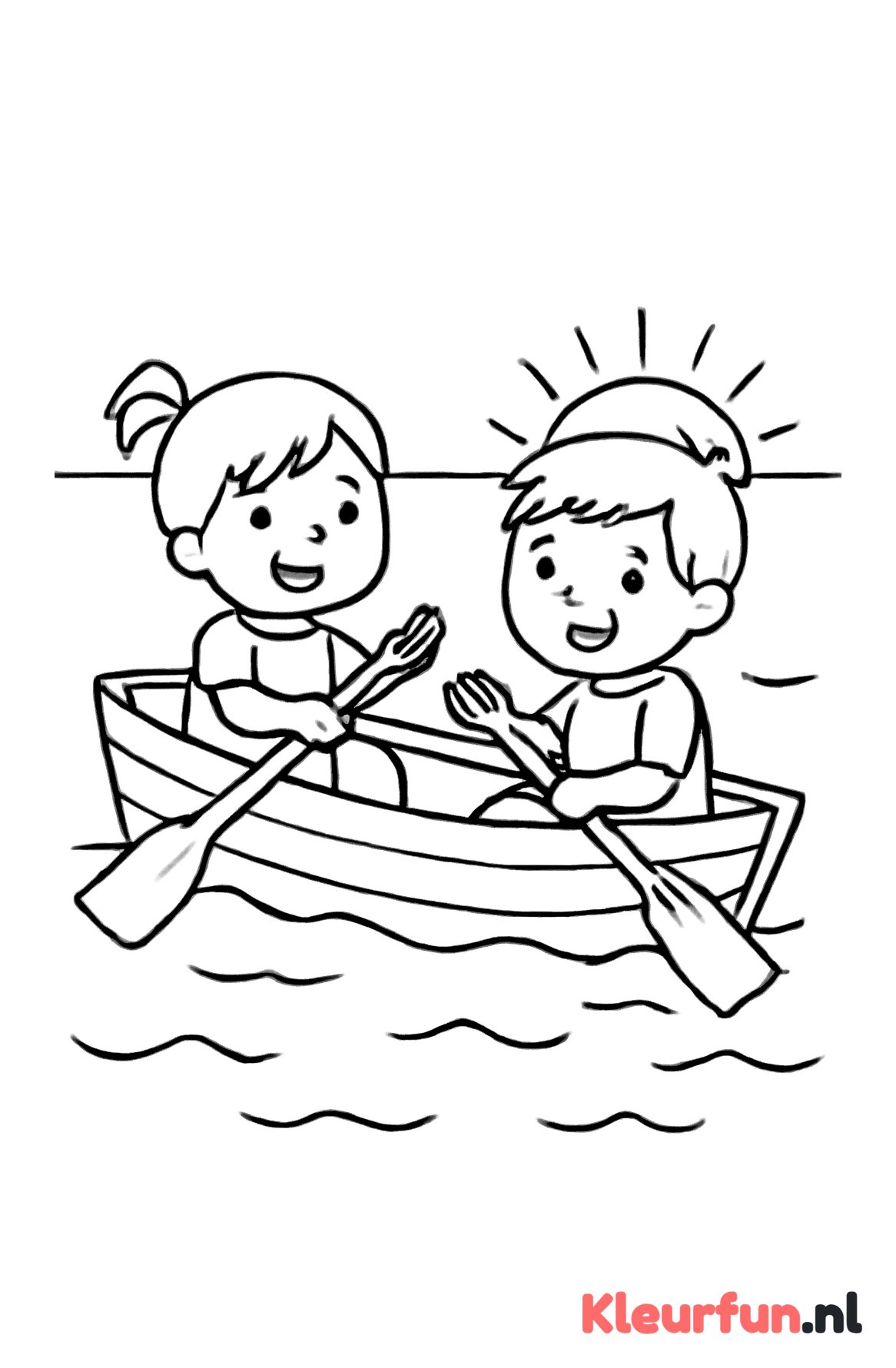 Roeiboot met twee kinderen