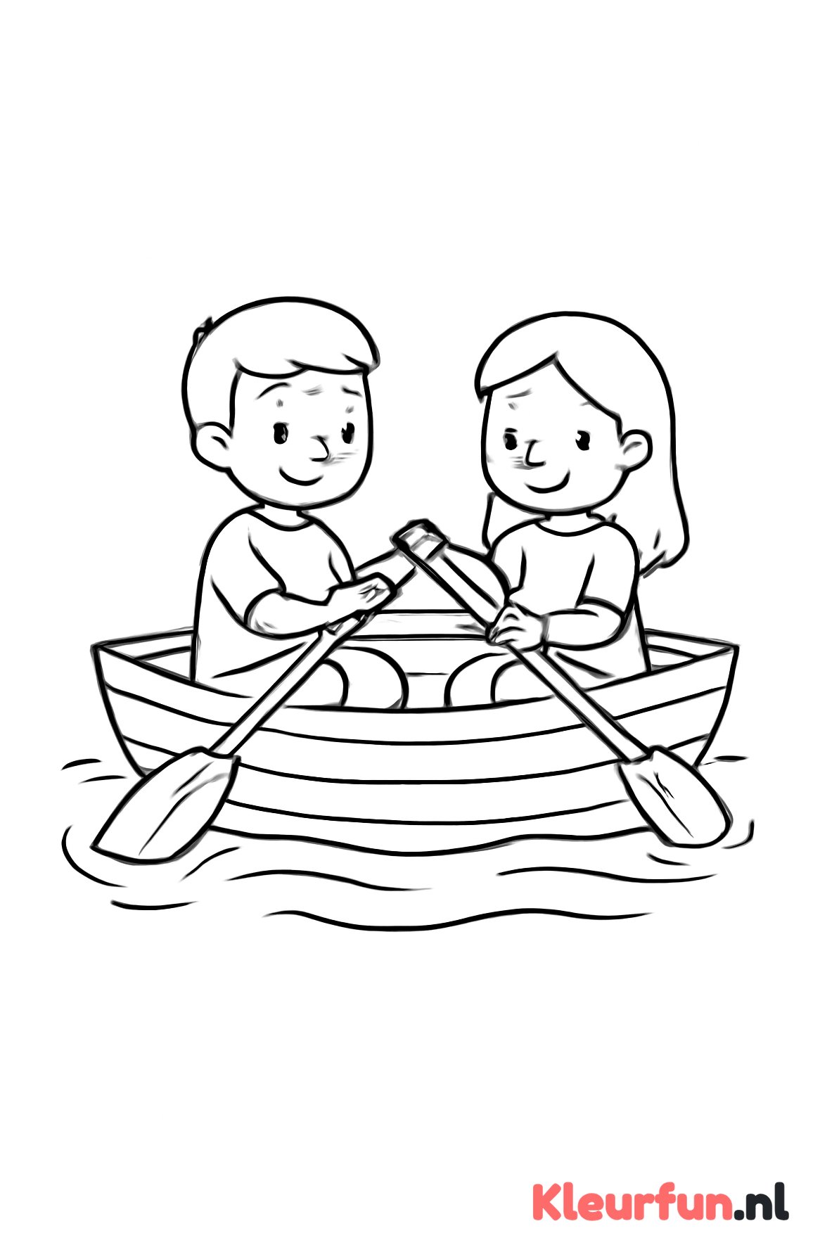 Roeiboot met twee kinderen die roeien