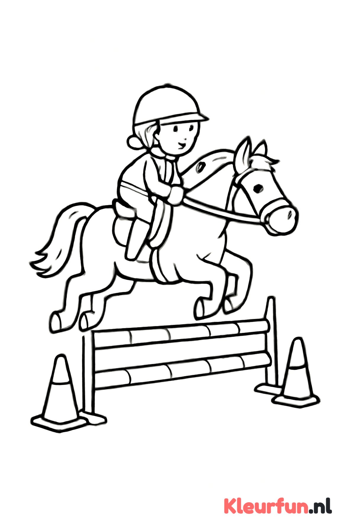 Ruiter en paard springen samen