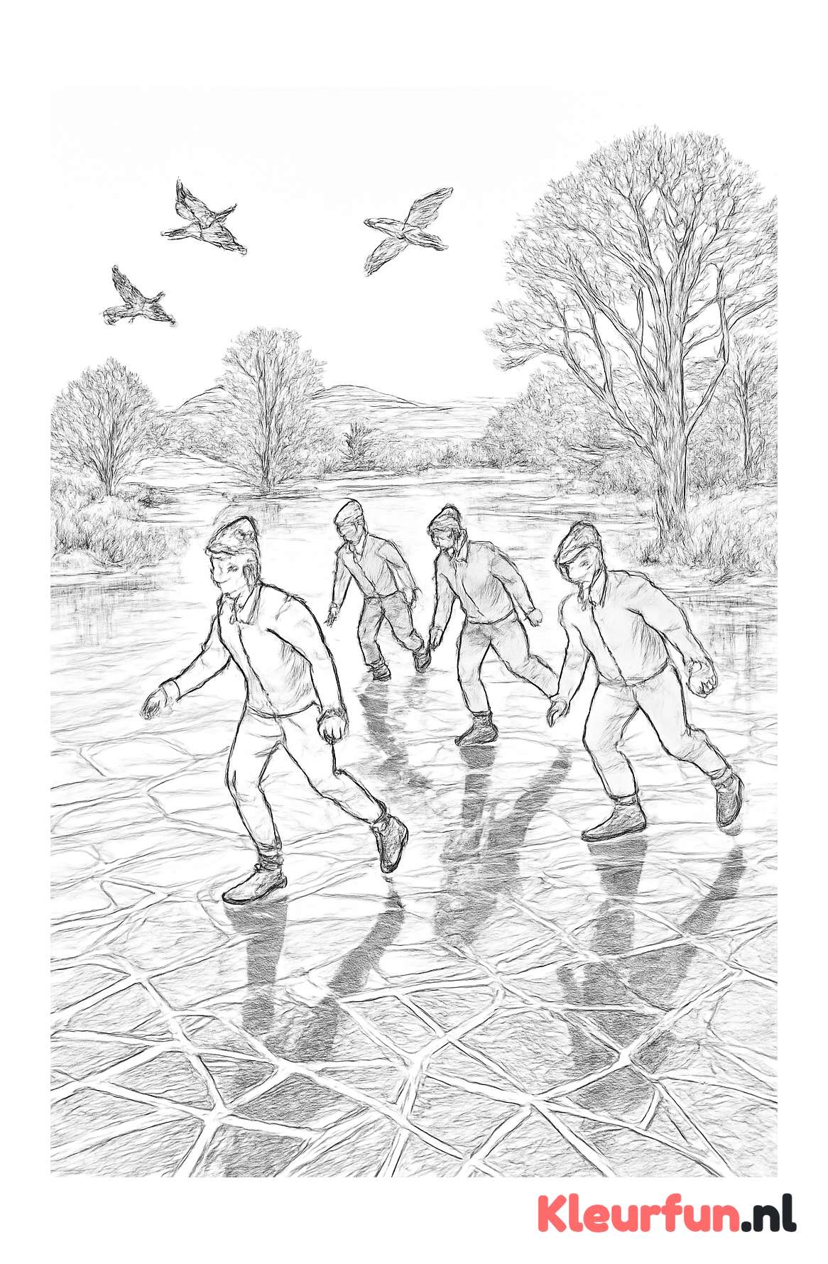 Schaatsers op bevroren meer