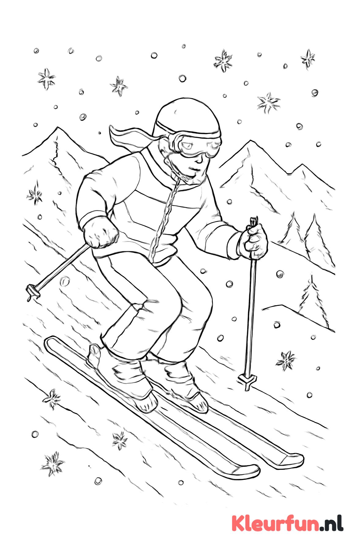 Skiër op een steile berg