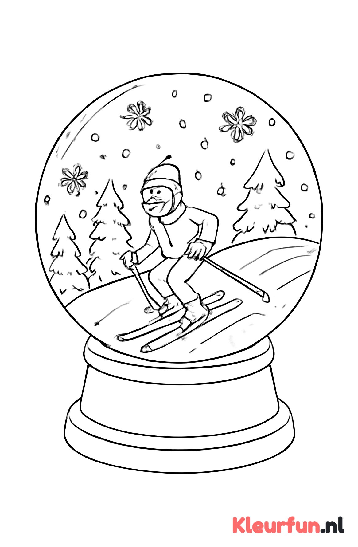 Sneeuwbol met skiër in winterlandschap