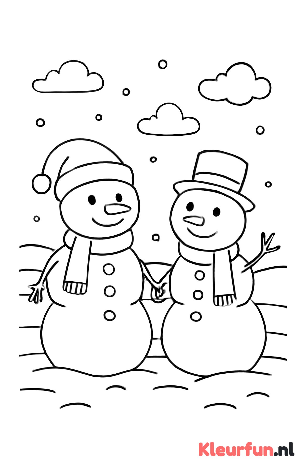 Twee sneeuwpoppen hand in hand