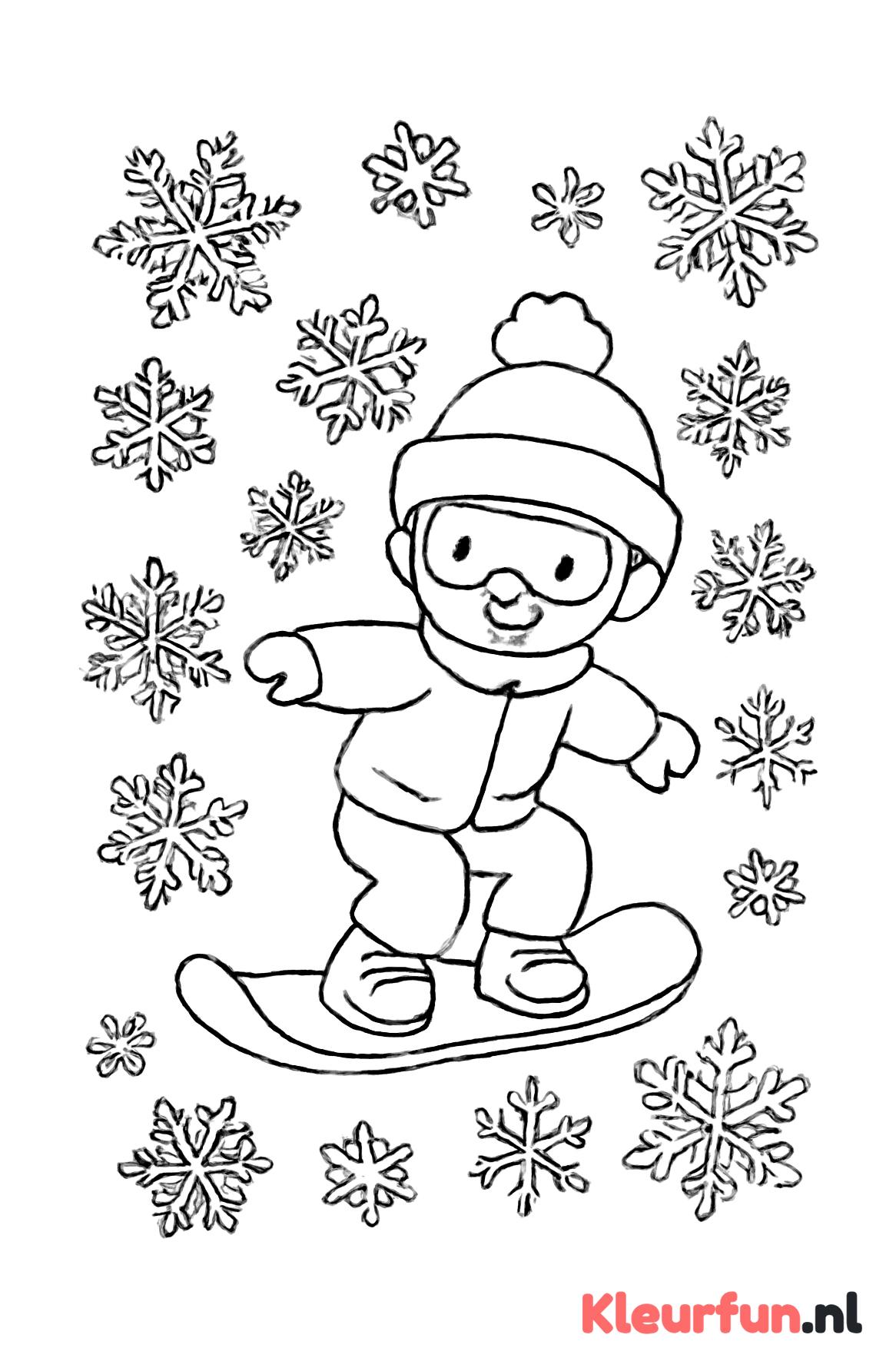 Sneeuwvlokken en snowboarder