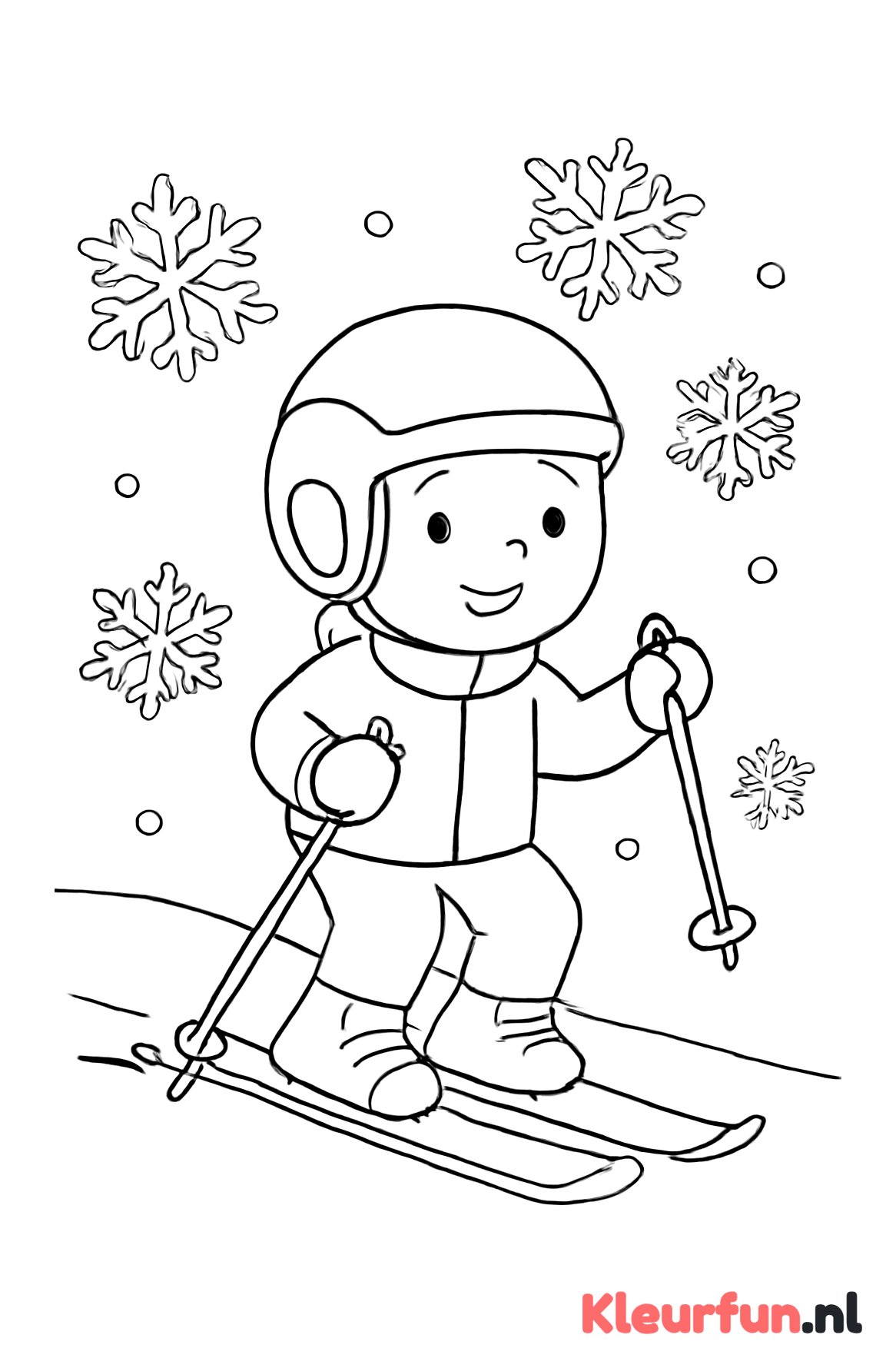 Sneeuwvlokken rond skiër
