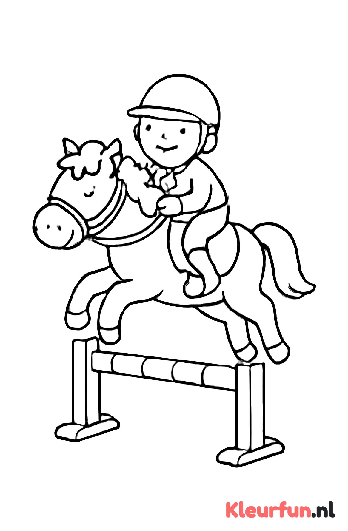 Springend paard over hindernis