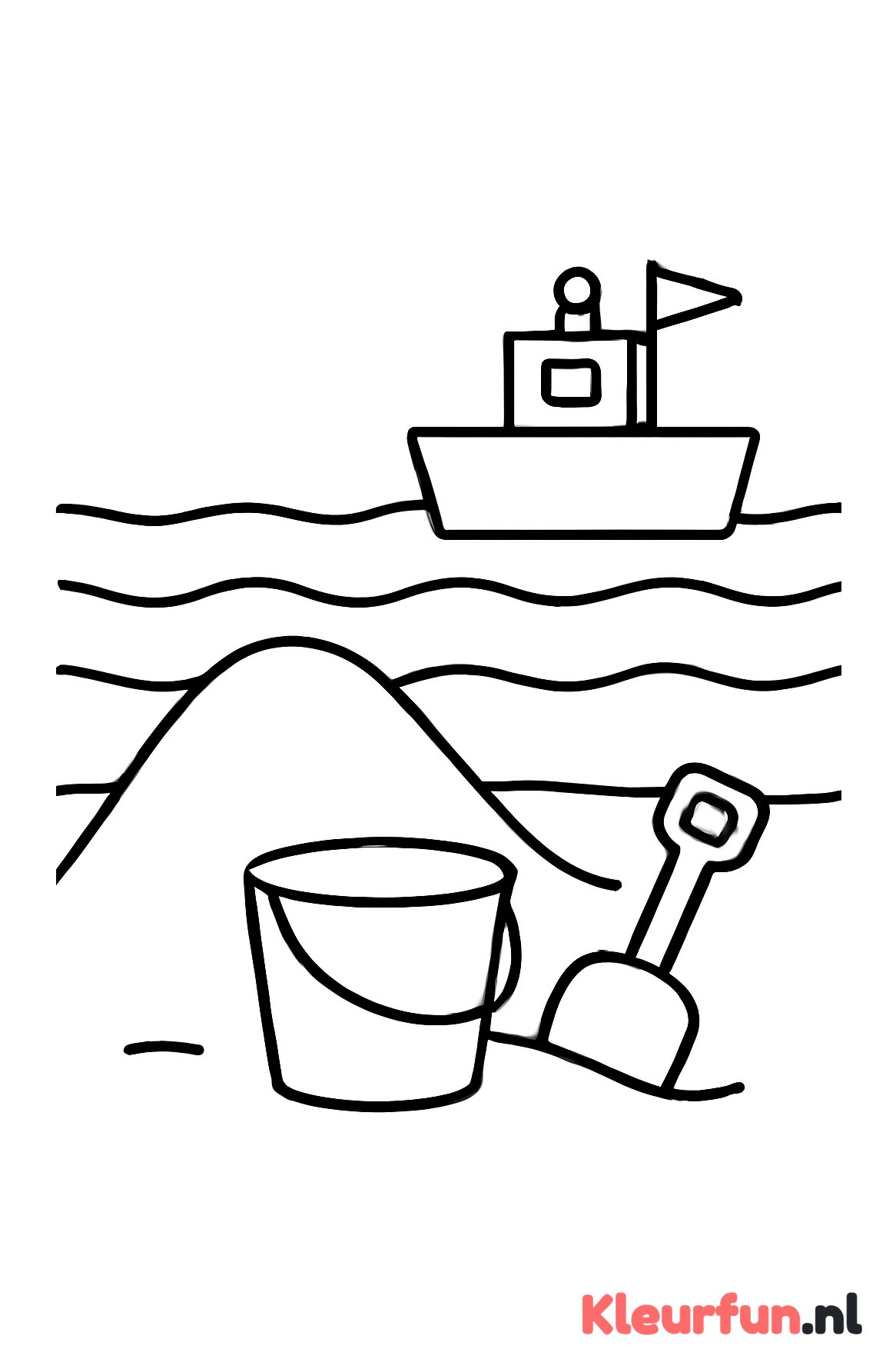 Eenvoudige strandtekening met zandberg en boot