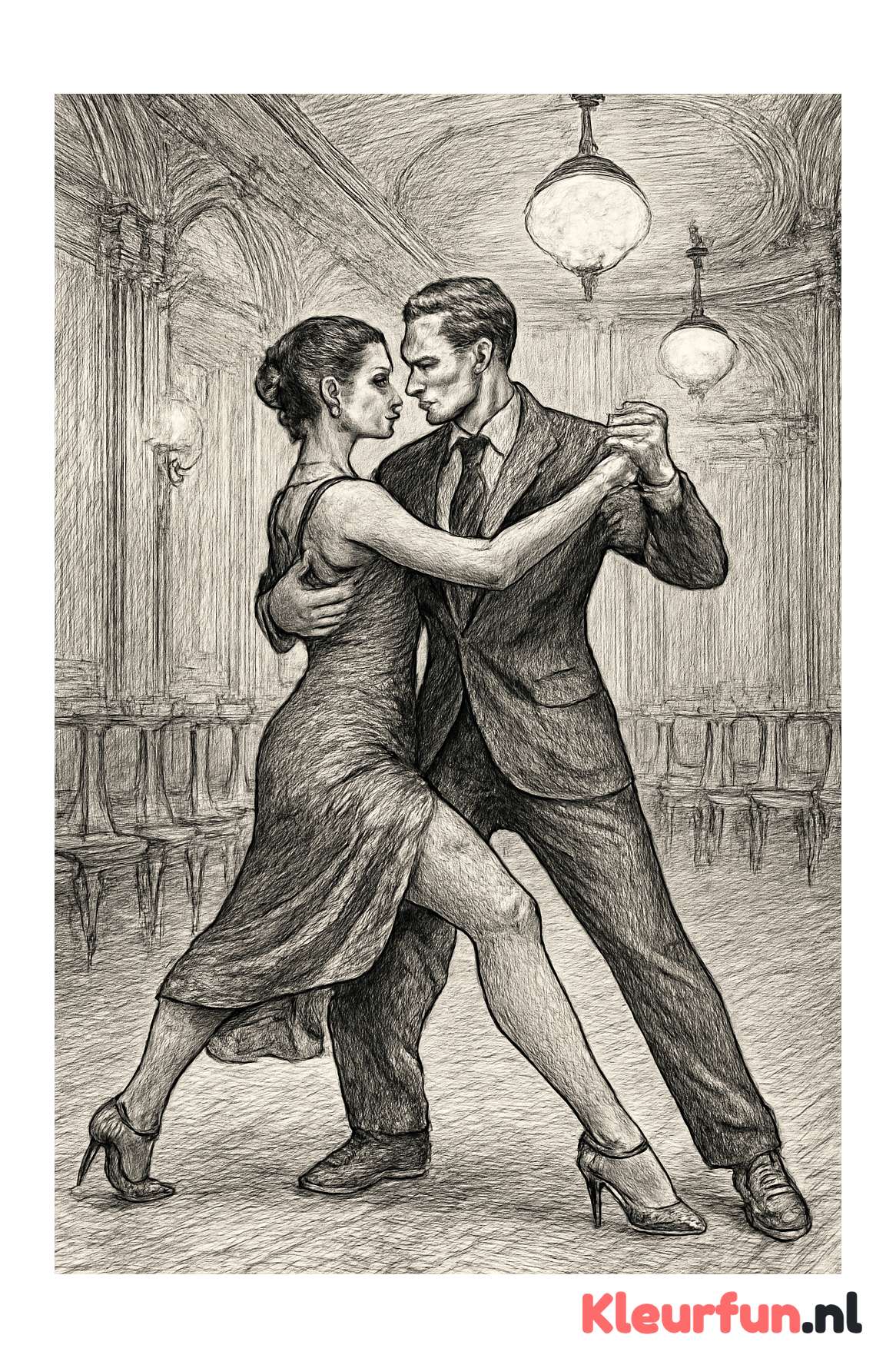 Tango danspaar in sfeervolle zaal