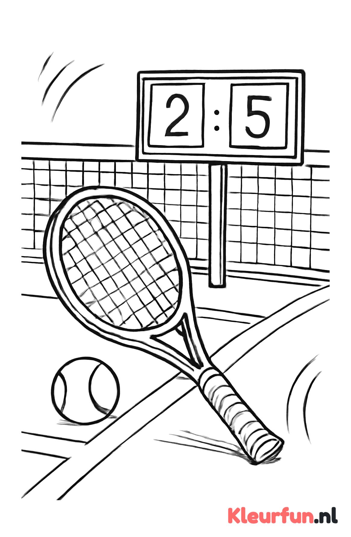 Tennisracket, bal en scorebord