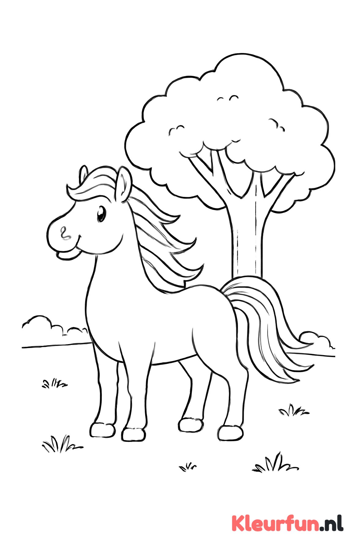 Trots paard bij een boom