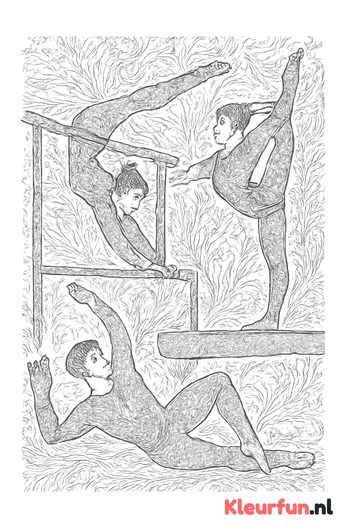 Turnsters aan brug en balk met vloeracrobatiek