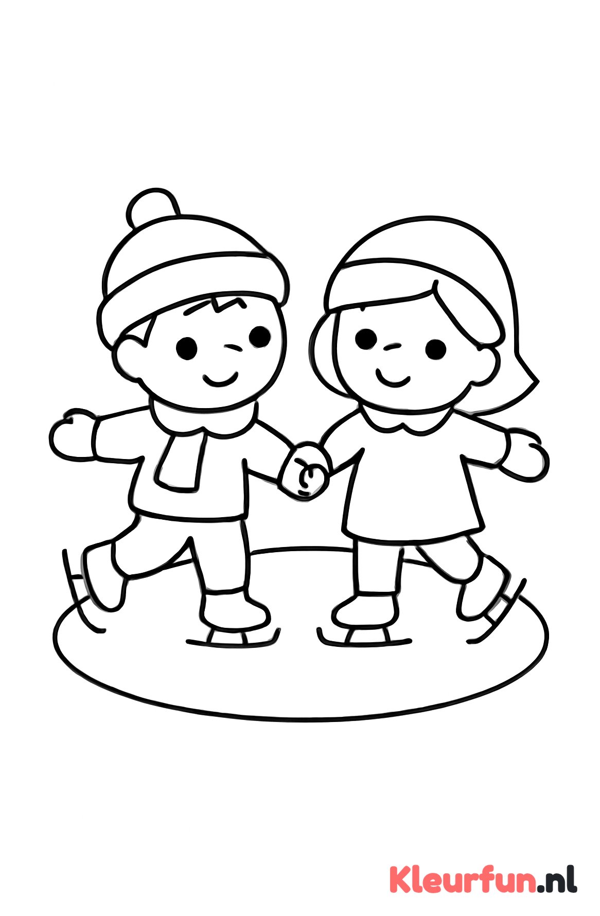 Twee kinderen schaatsen samen