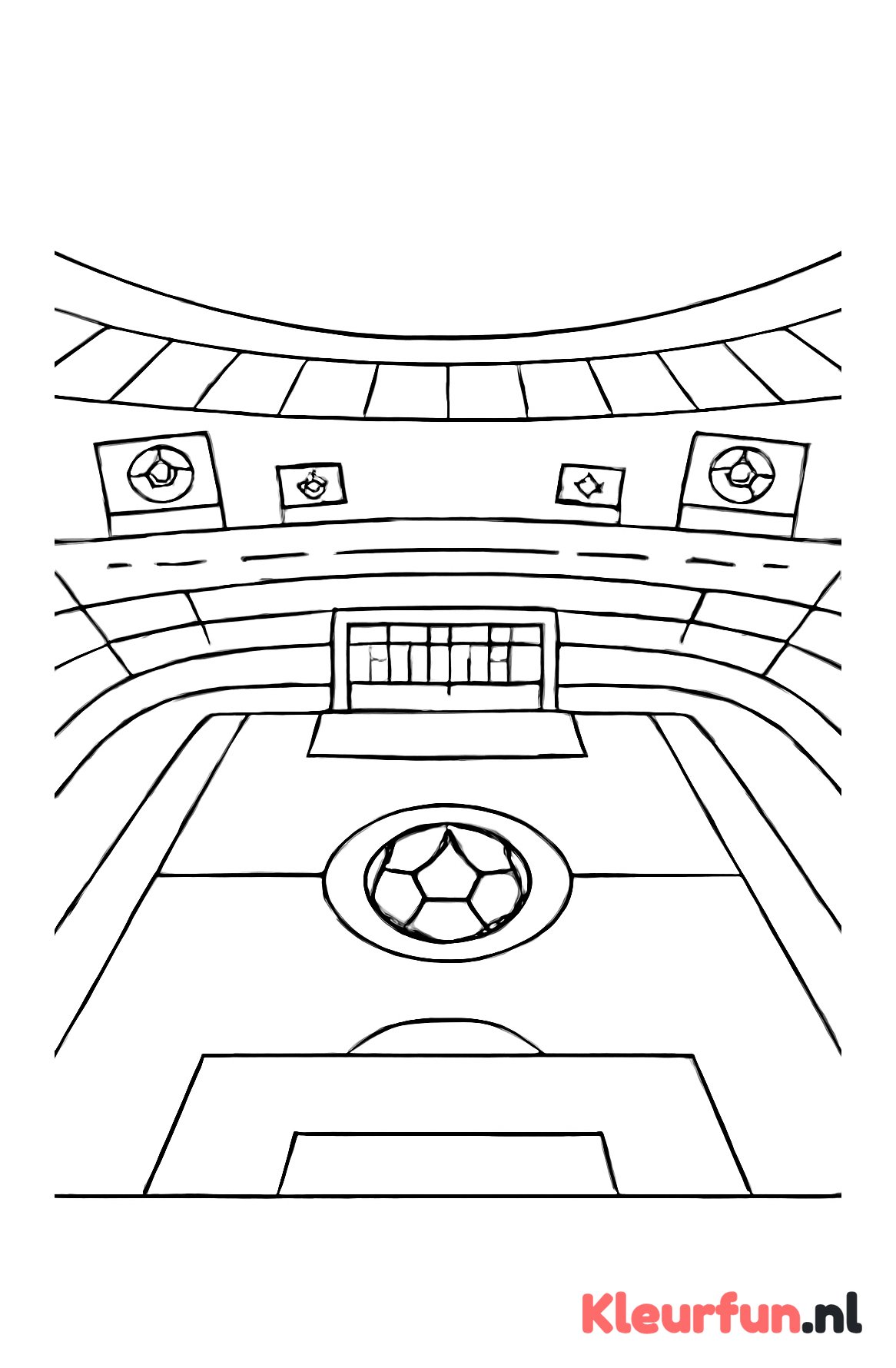 Eenvoudig voetbalstadion met clublogo's