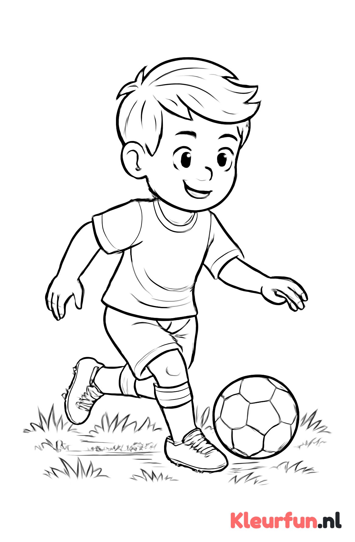 Voetballer dribbelt op het veld