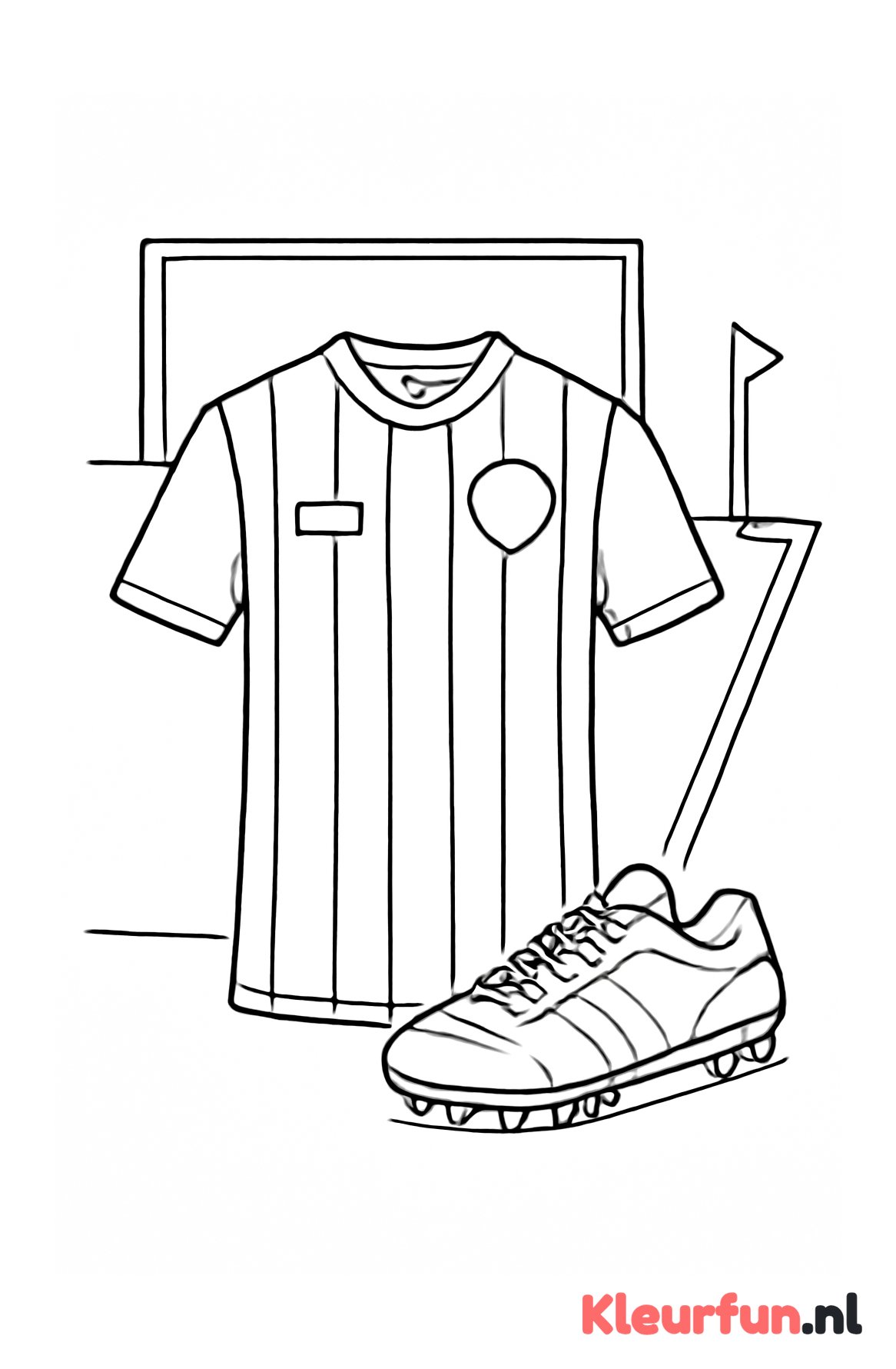Voetbalshirt, schoenen en een voetbalveld