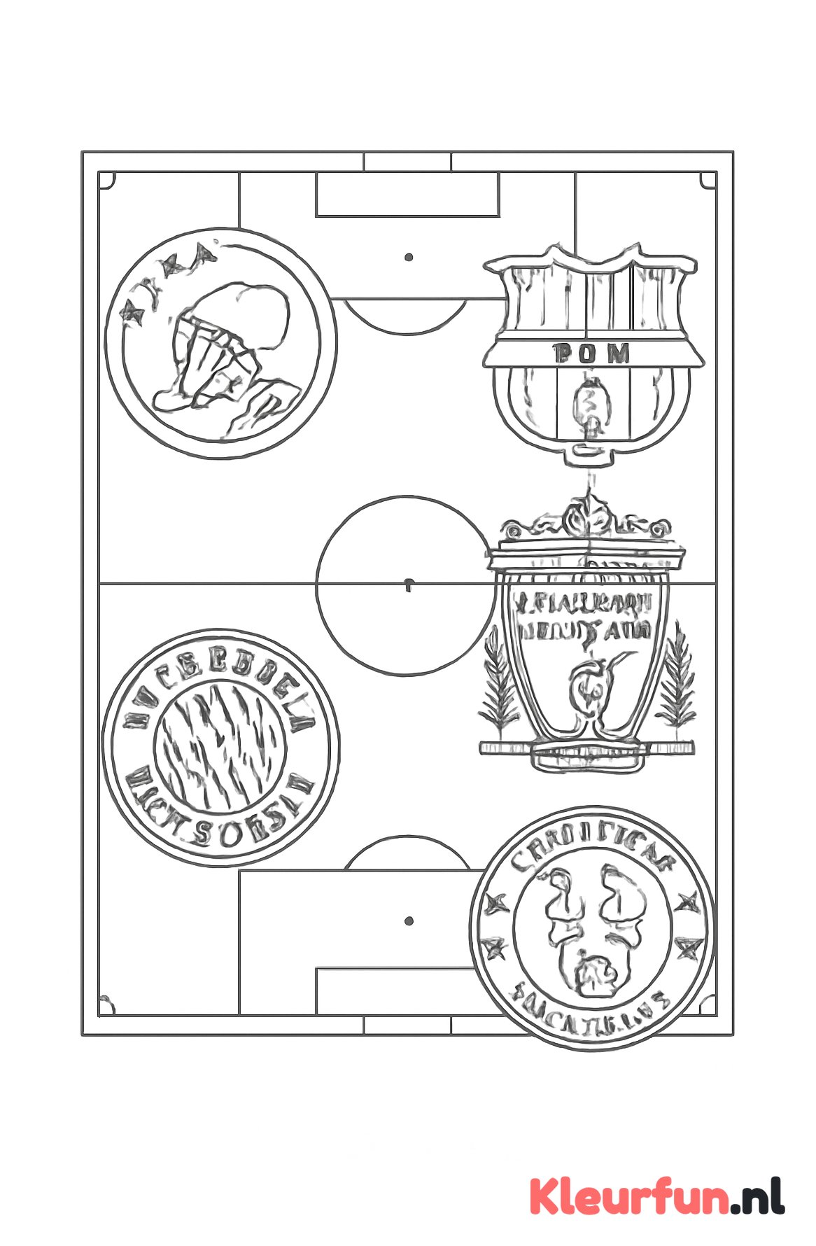 Voetbalveld met diverse clubs logo's