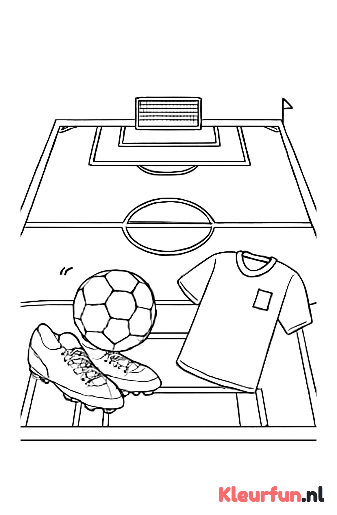 Voetbalveld met voetbalmaterialen