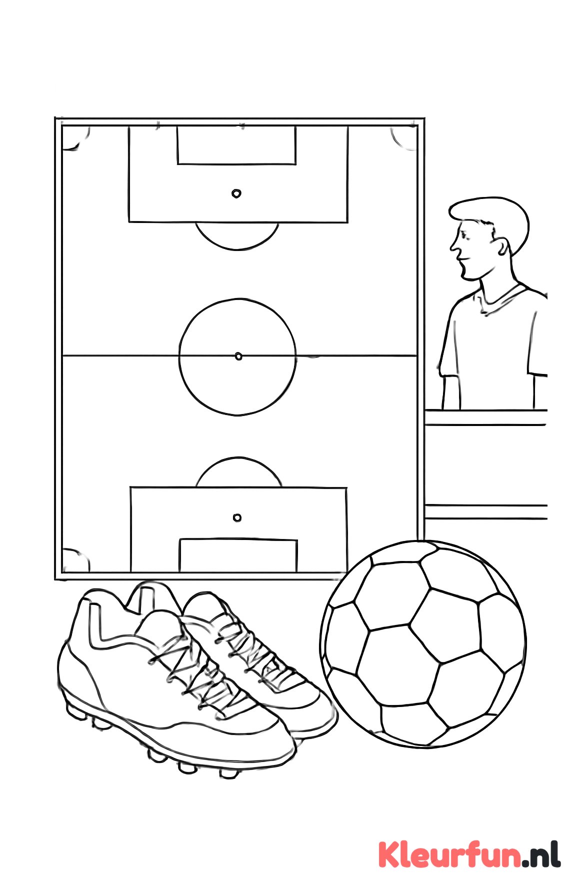 Vogelvlucht van een voetbalveld met materialen