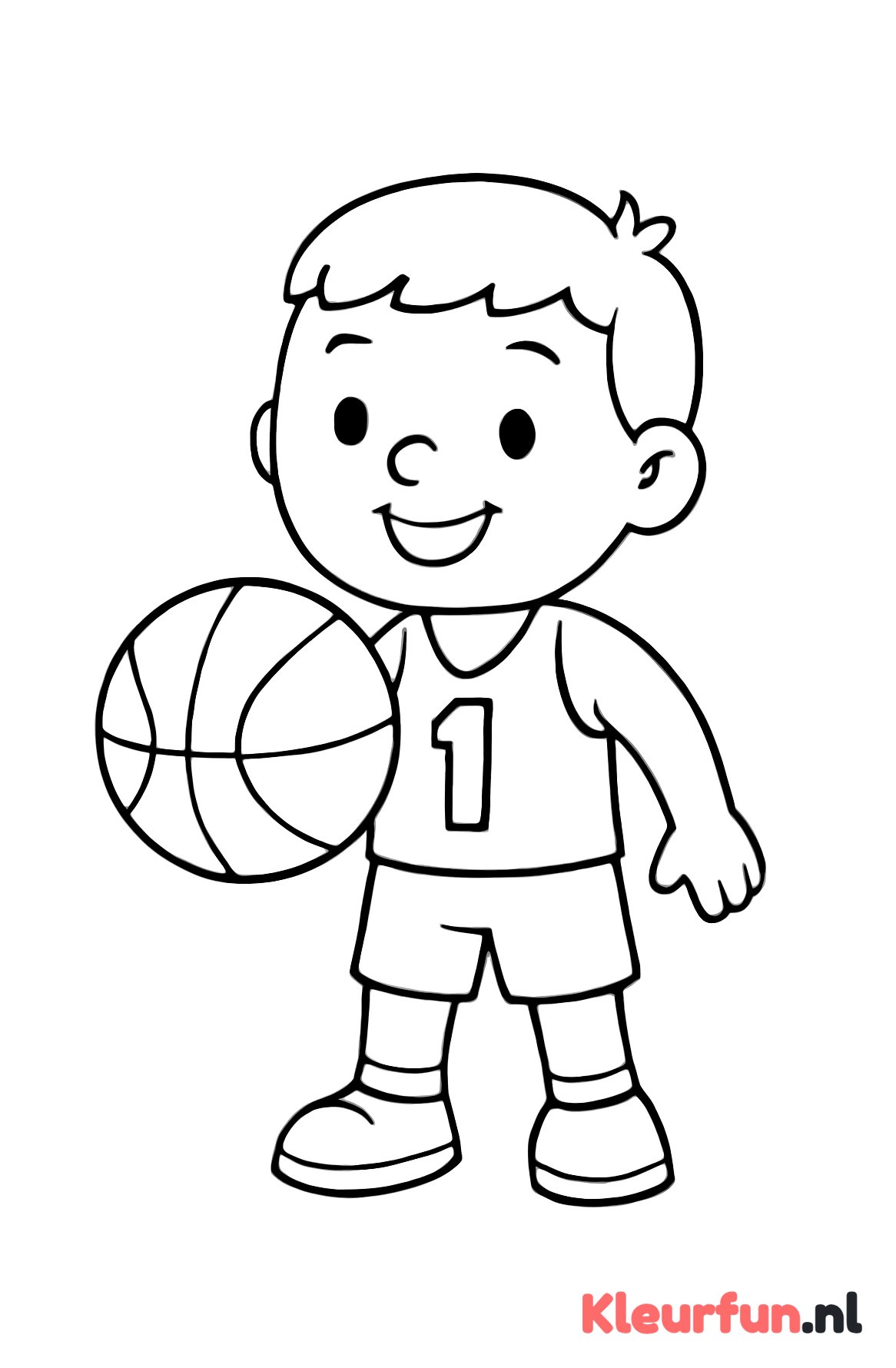 Vrolijke basketballer met bal