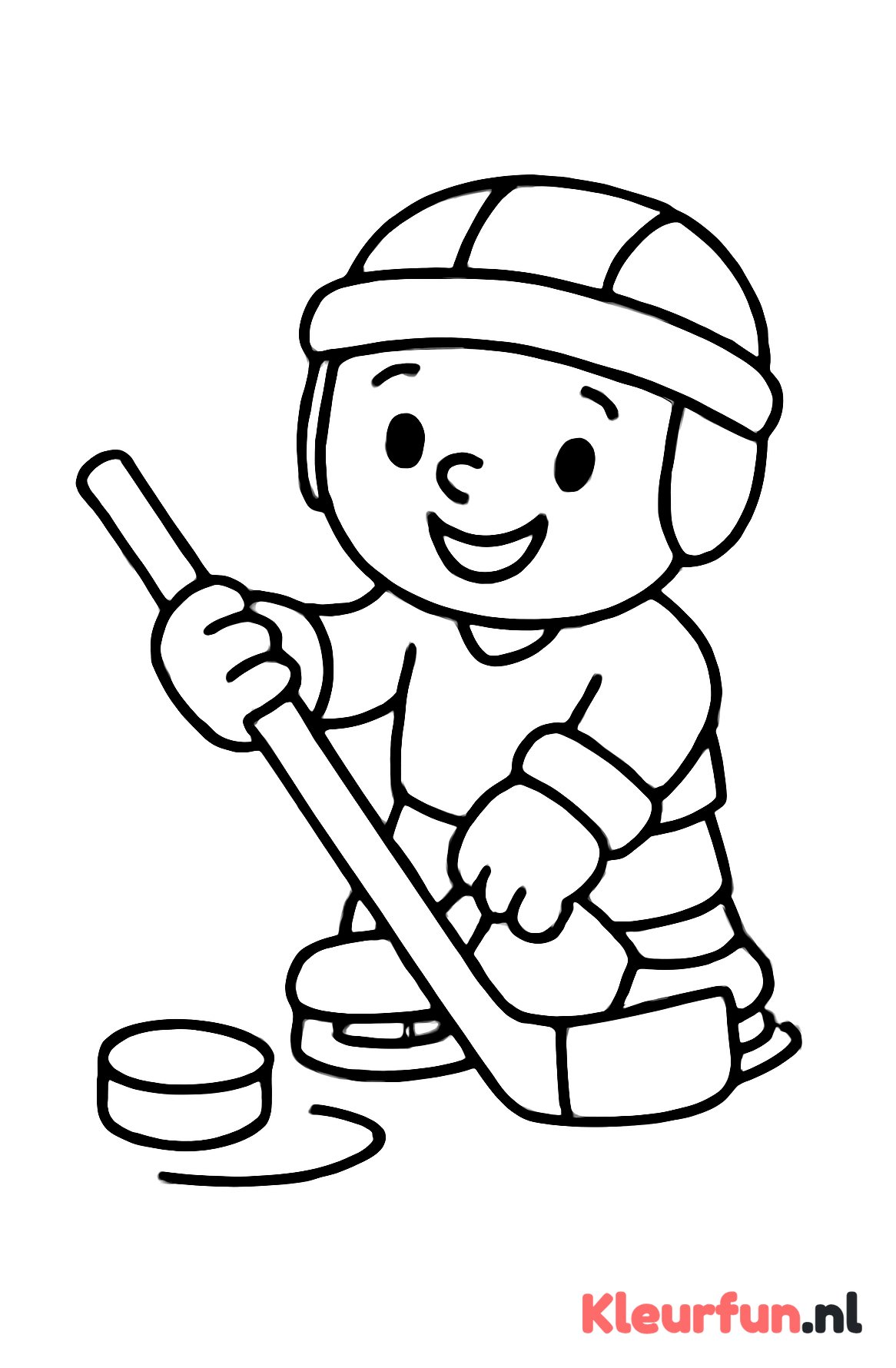 Vrolijke ijshockeyspeler met stick en puck