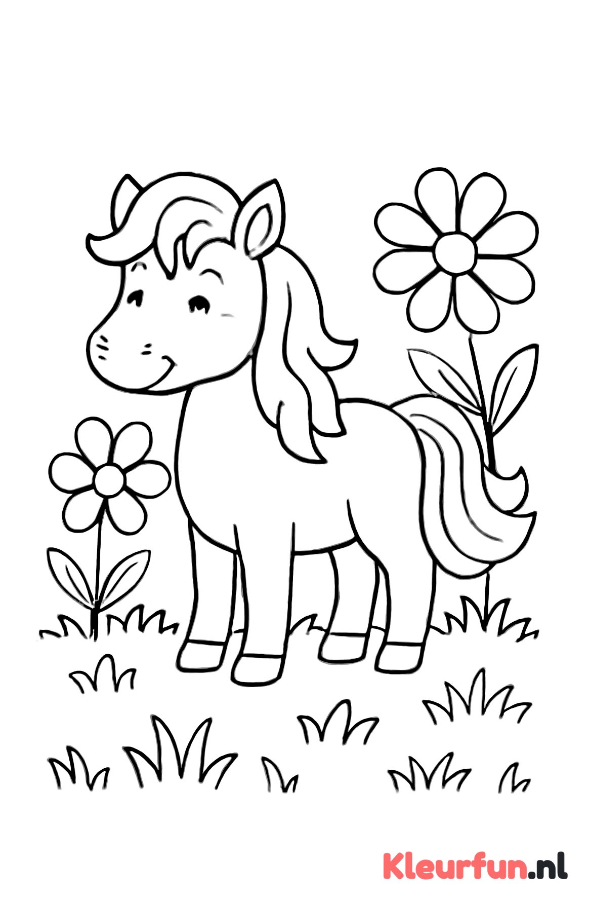 Vrolijke pony in het weiland
