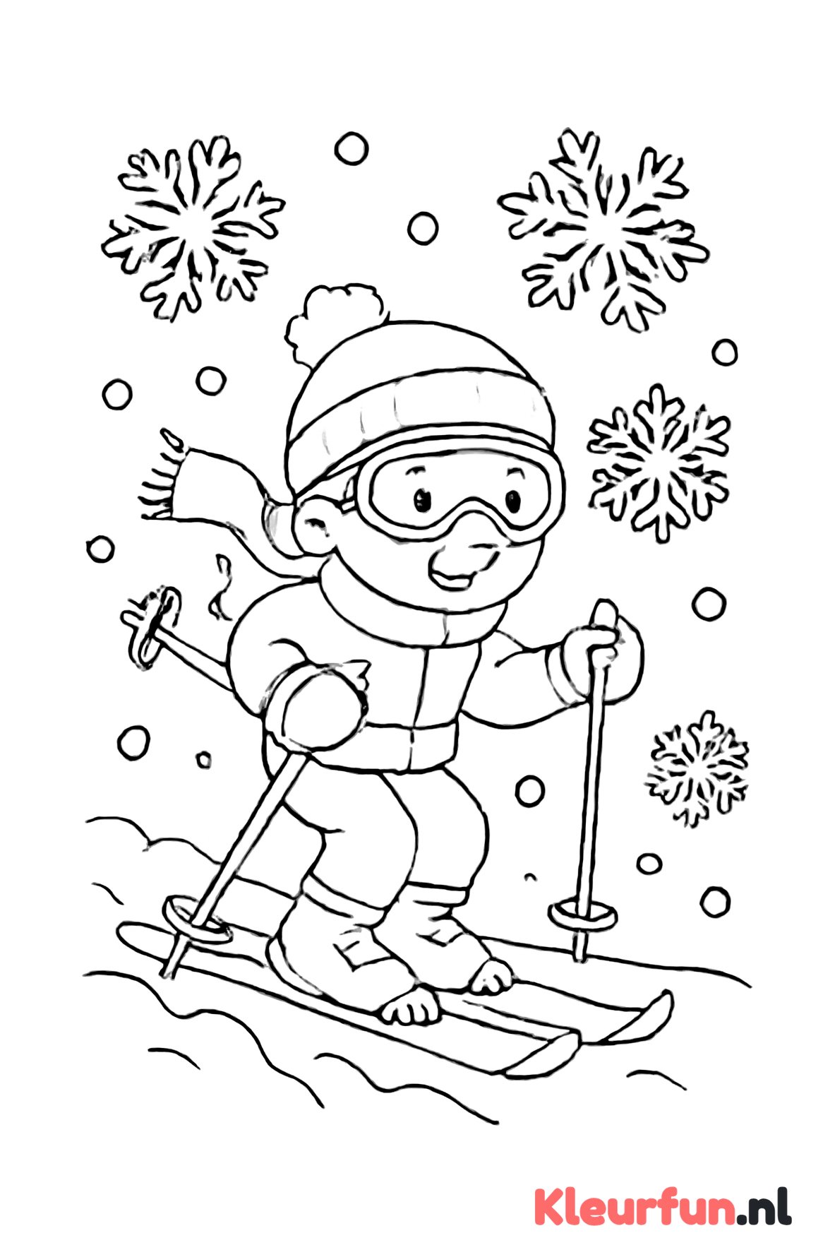 Skier met sneeuwvlokken