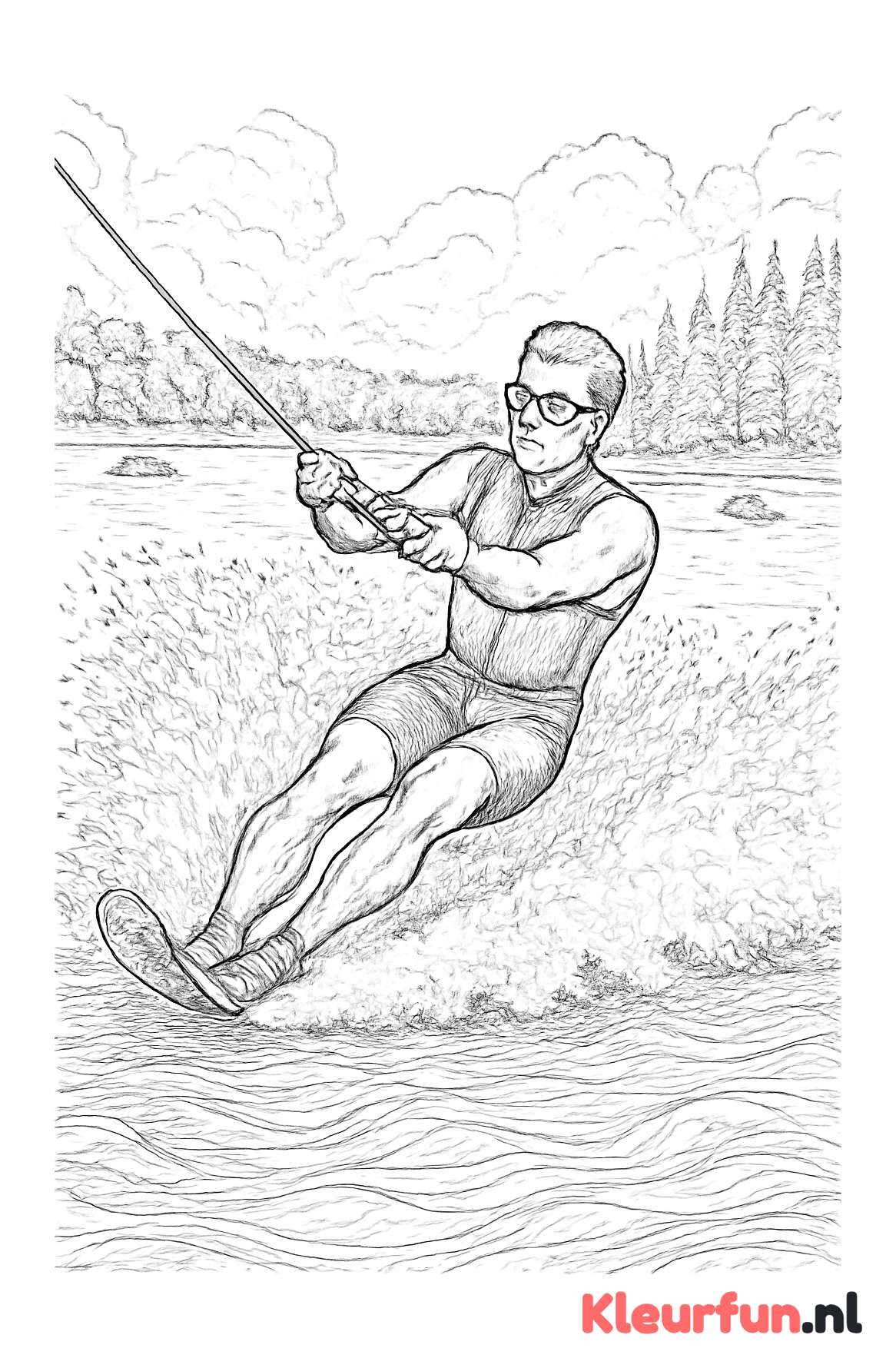 Gedetailleerde waterskiër op het meer