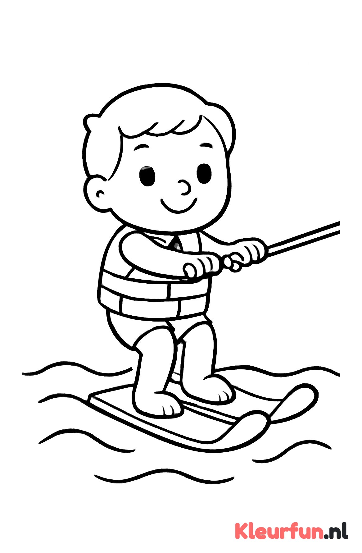 Eenvoudige peuter kleurplaat van waterskiën