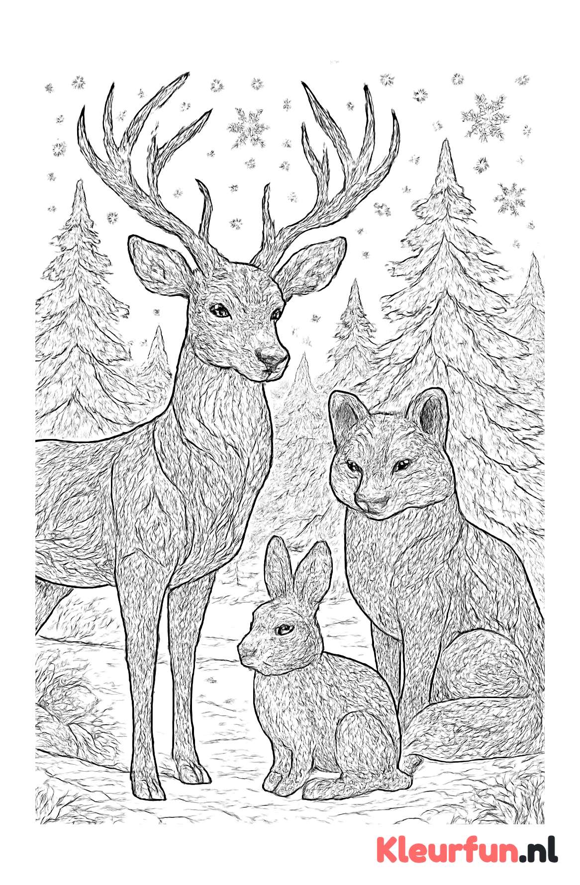 Winterdieren in besneeuwd bos